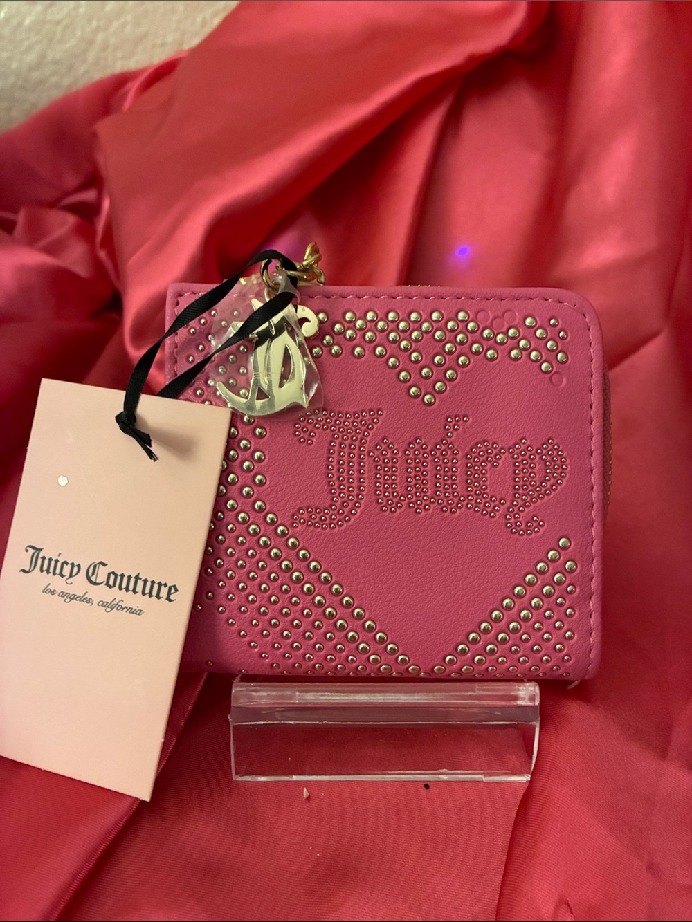 Juicy Couture Hot Pink Studded Zip-Around Wallet with Gold Charm